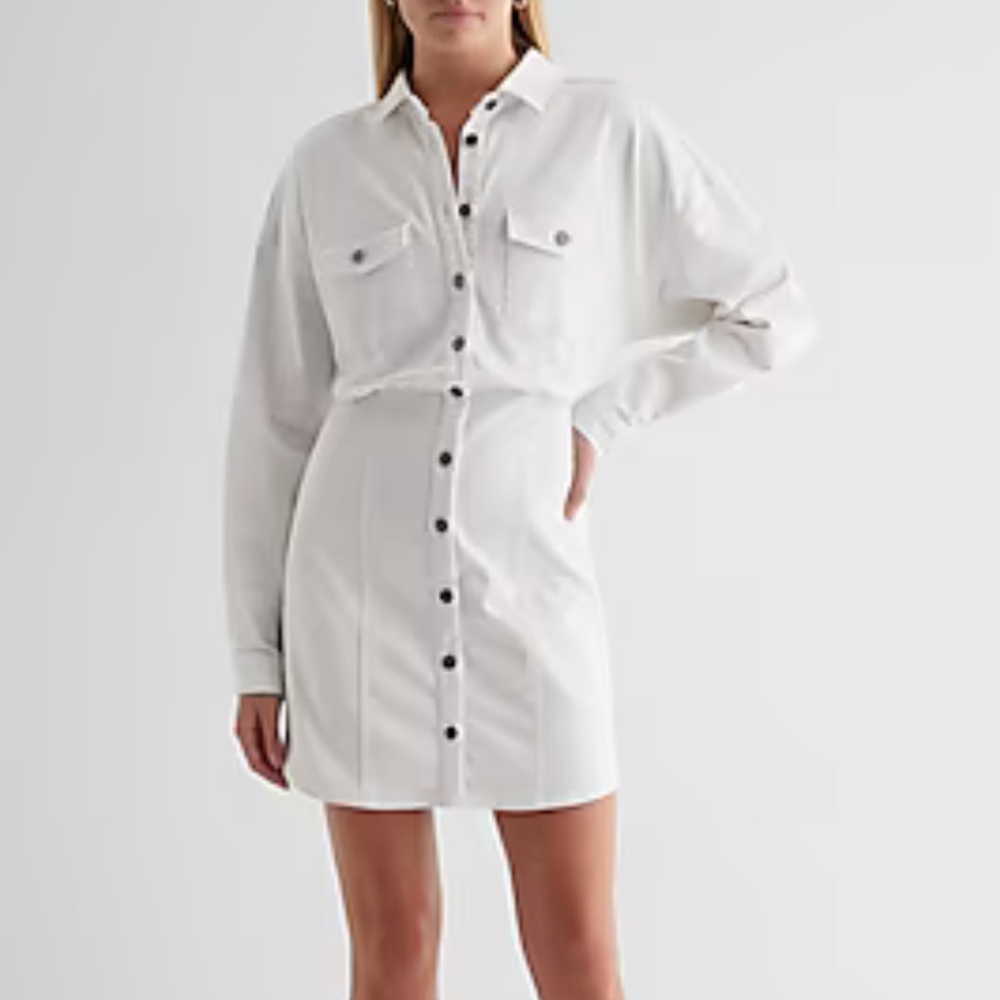 Express White Button-Down Mini Dress